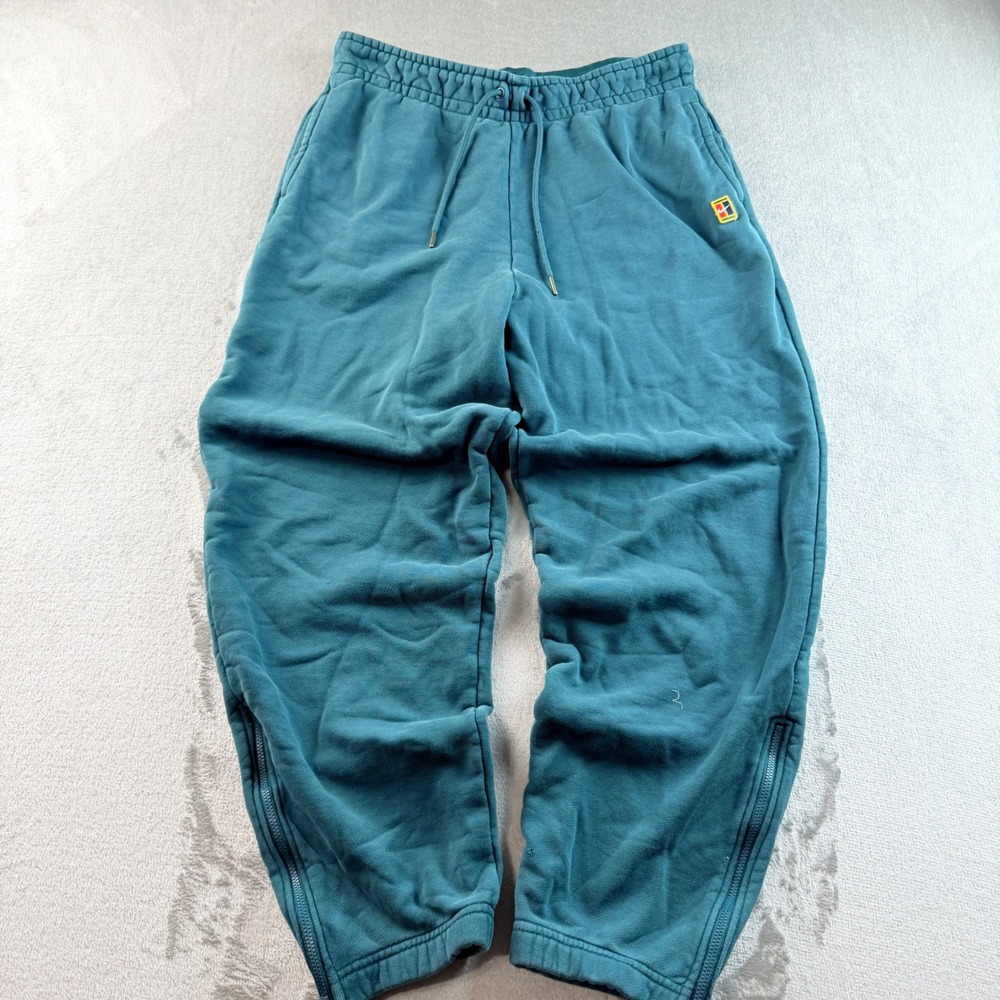 Nike Court Heritage French Terry Sweatpants Teal Blue Mens Large Joggers Zippers